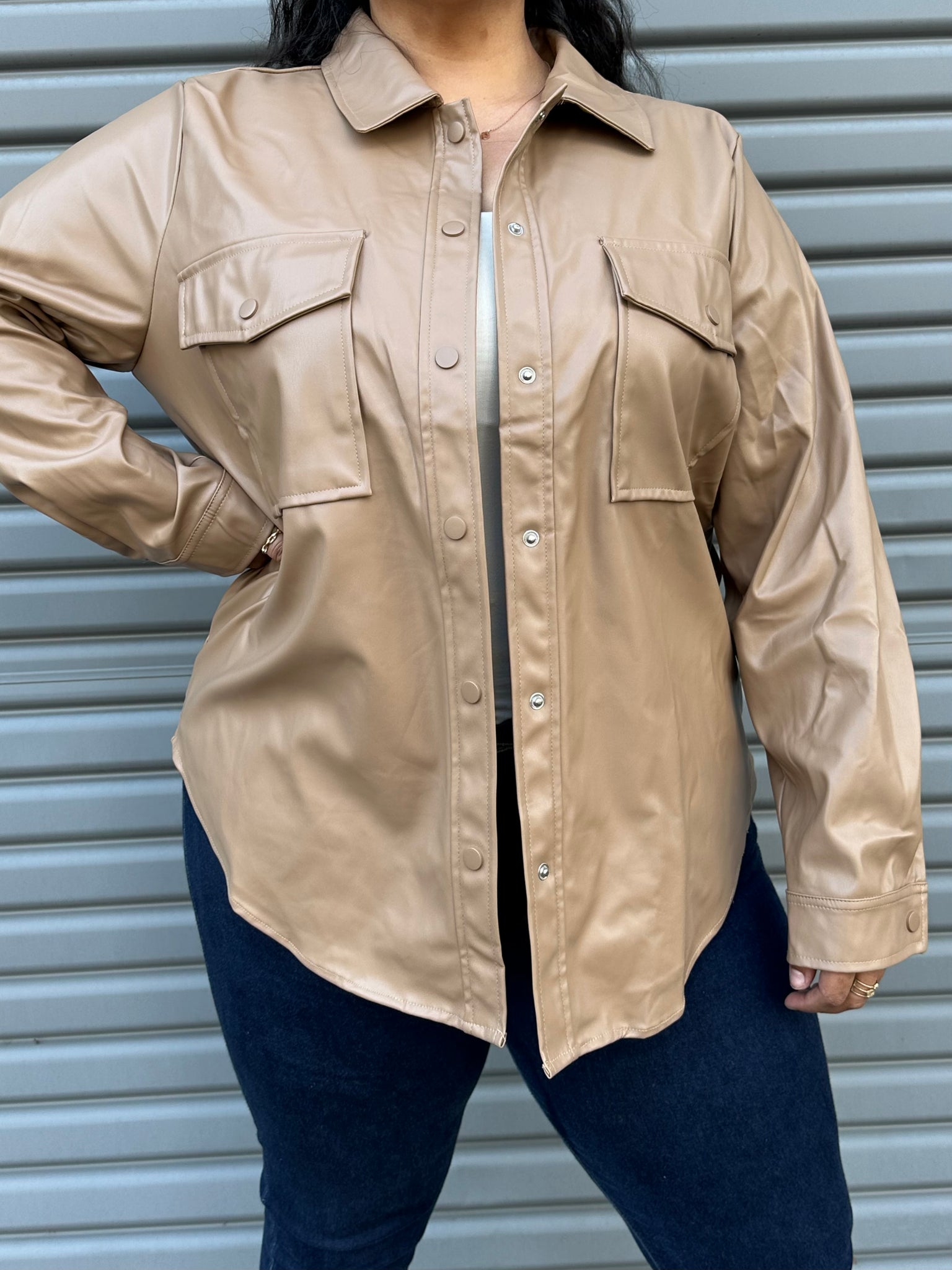 Yours Truly- leather shacket (plus size)
