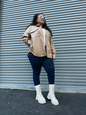 Yours Truly- leather shacket (plus size)